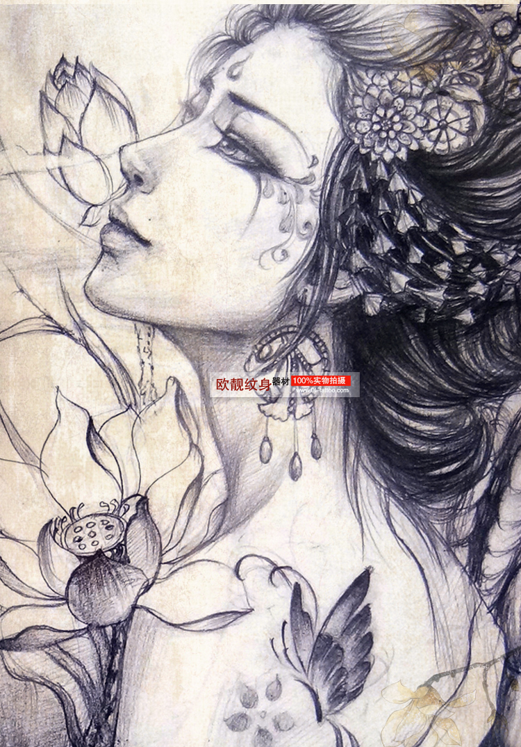 半臂艺伎纹身全彩手稿内容图片分享